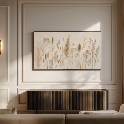 Minimalist Botanical Frame TV Art - Dried Grasses and Wild Botanical on Linen Background - Image 3