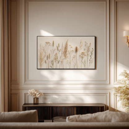 Minimalist Botanical Frame TV Art - Dried Grasses and Wild Botanical on Linen Background - Image 2