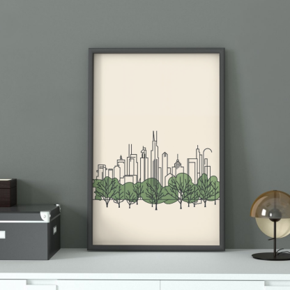 Rolled Poster – Minimalist City Skyline and Trees Wall Art