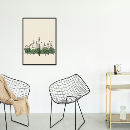 Rolled Poster – Minimalist City Skyline and Trees Wall Art - Image 4