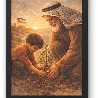 Rolled Poster – Palestinian Heritage Grandfather and Child Planting Tree Artwork