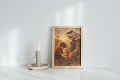Rolled Poster – Palestinian Heritage Grandfather and Child Planting Tree Artwork - Image 3