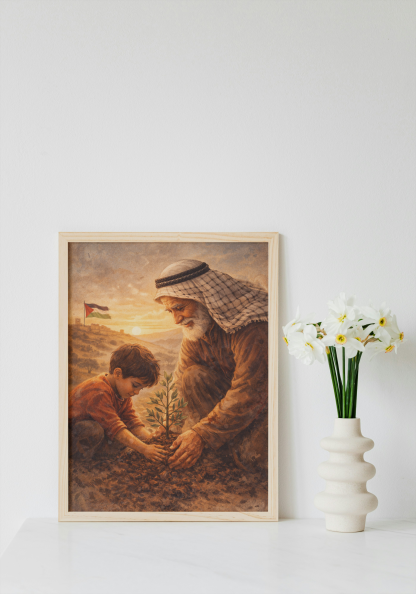Rolled Poster – Palestinian Heritage Grandfather and Child Planting Tree Artwork - Image 5