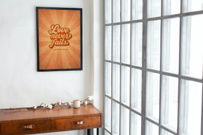 Love Never Fails Christian Rolled Poster – 1 Corinthians 13:8 - Image 3