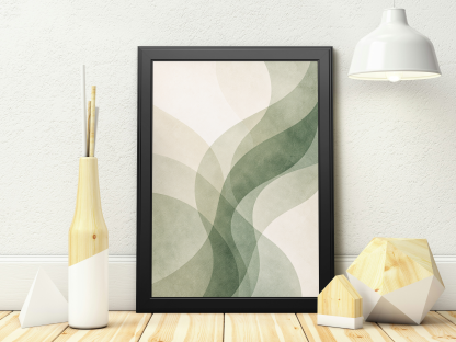 Abstract Sage Green Wavy Shapes Rolled Poster