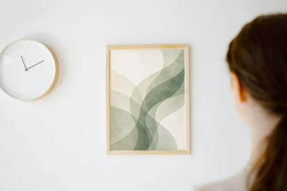 Abstract Sage Green Wavy Shapes Rolled Poster - Image 3