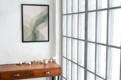 Abstract Sage Green Wavy Shapes Rolled Poster - Image 4