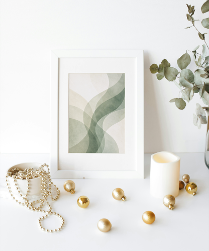 Abstract Sage Green Wavy Shapes Rolled Poster - Image 6