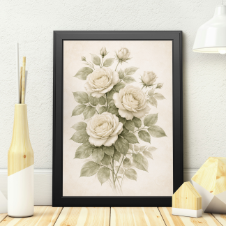Vintage Sage Green Rose Floral Rolled Poster