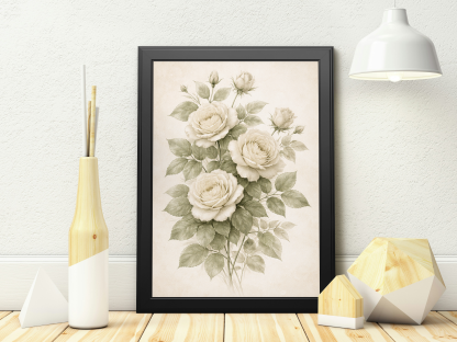 Vintage Sage Green Rose Floral Rolled Poster