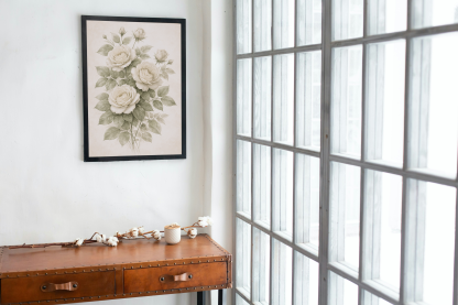 Vintage Sage Green Rose Floral Rolled Poster - Image 2