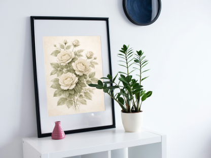 Vintage Sage Green Rose Floral Rolled Poster - Image 4