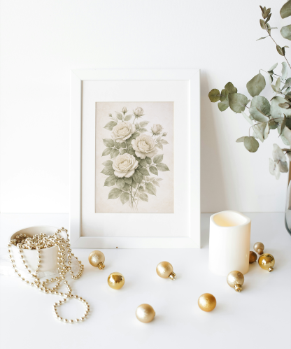 Vintage Sage Green Rose Floral Rolled Poster - Image 5