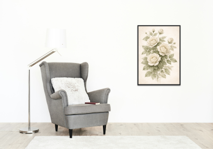 Vintage Sage Green Rose Floral Rolled Poster - Image 8