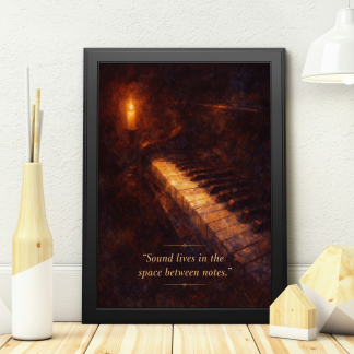 Rolled Poster – Vintage Piano “Sound Lives in the Space Between Notes” Wall Art