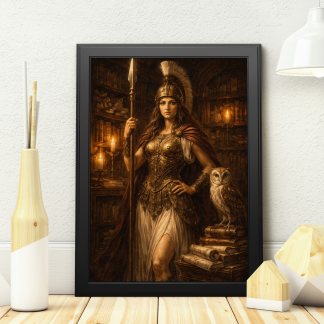 Rolled Poster – Athena Warrior Goddess with Owl, Greek Mythology Fantasy Wall Art