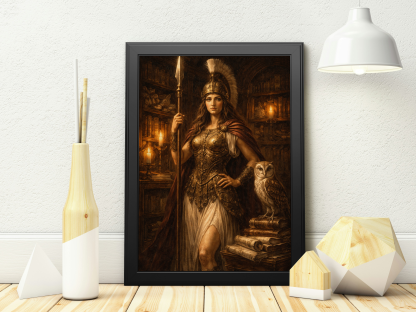 Rolled Poster – Athena Warrior Goddess with Owl, Greek Mythology Fantasy Wall Art