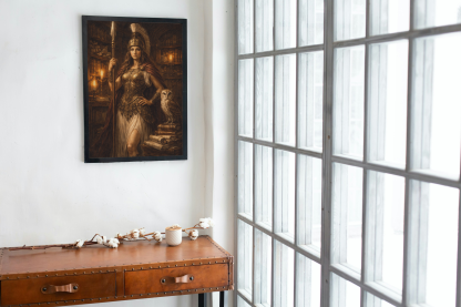 Rolled Poster – Athena Warrior Goddess with Owl, Greek Mythology Fantasy Wall Art - Image 2