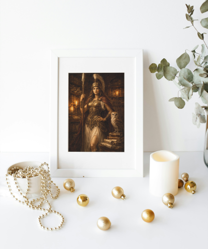 Rolled Poster – Athena Warrior Goddess with Owl, Greek Mythology Fantasy Wall Art - Image 4