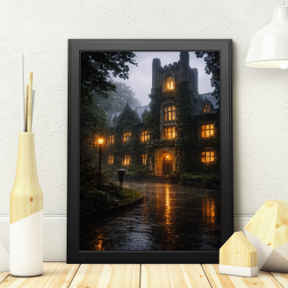 Gothic Castle in the Rain Rolled Poster