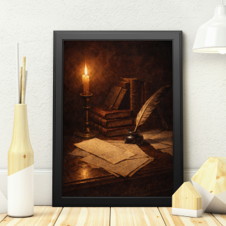 Candlelit Books and Quill Rolled Poster