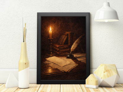 Candlelit Books and Quill Rolled Poster