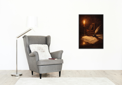 Candlelit Books and Quill Rolled Poster - Image 2