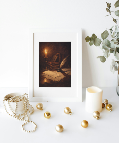 Candlelit Books and Quill Rolled Poster - Image 4