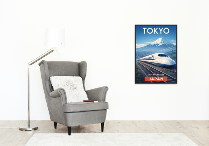Tokyo Japan Travel Poster – Shinkansen Train and Mount Fuji Wall Art - Image 2