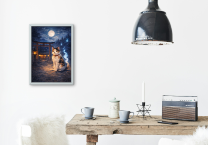 Rolled Poster – Mystical Japanese Shrine Cat Under the Moon - Image 2