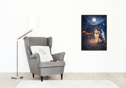 Rolled Poster – Mystical Japanese Shrine Cat Under the Moon - Image 3