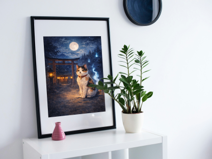 Rolled Poster – Mystical Japanese Shrine Cat Under the Moon - Image 4