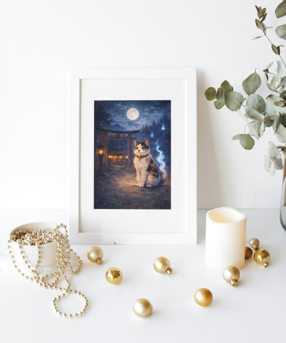 Rolled Poster – Mystical Japanese Shrine Cat Under the Moon - Image 5