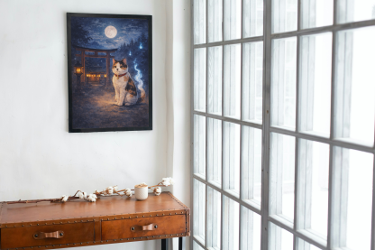 Rolled Poster – Mystical Japanese Shrine Cat Under the Moon - Image 6