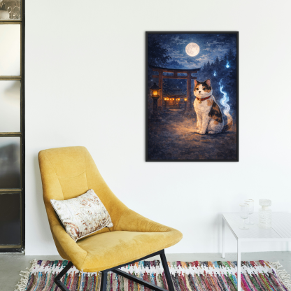 Rolled Poster – Mystical Japanese Shrine Cat Under the Moon - Image 7