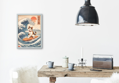 Rolled Poster – Japanese Wave Cat Surfer with Mount Fuji - Image 4