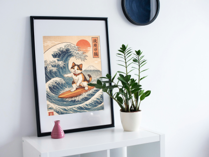 Rolled Poster – Japanese Wave Cat Surfer with Mount Fuji - Image 6