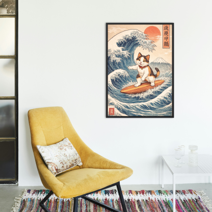 Rolled Poster – Japanese Wave Cat Surfer with Mount Fuji - Image 7