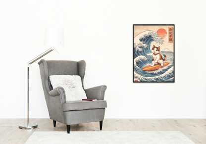 Rolled Poster – Japanese Wave Cat Surfer with Mount Fuji - Image 9