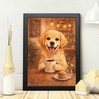 Golden Retriever Coffee Shop Rolled Poster