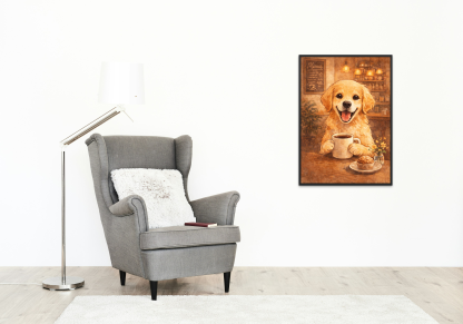 Golden Retriever Coffee Shop Rolled Poster - Image 2
