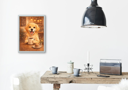 Golden Retriever Coffee Shop Rolled Poster - Image 4