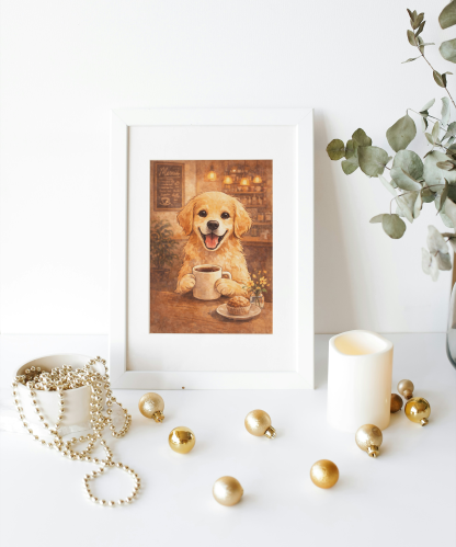Golden Retriever Coffee Shop Rolled Poster - Image 5