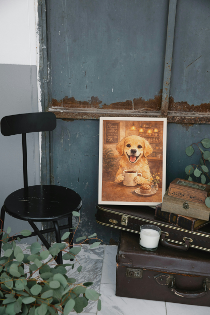 Golden Retriever Coffee Shop Rolled Poster - Image 8