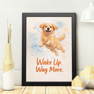 Wake Up Wag More Golden Retriever Rolled Poster