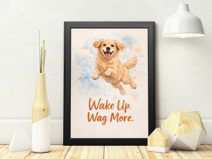 Wake Up Wag More Golden Retriever Rolled Poster