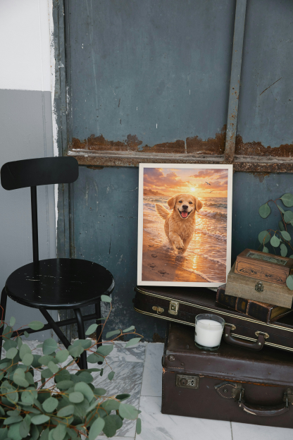 Golden Retriever Beach Sunset Rolled Poster - Image 4