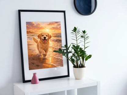 Golden Retriever Beach Sunset Rolled Poster - Image 6