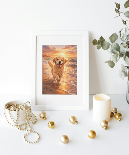 Golden Retriever Beach Sunset Rolled Poster - Image 7
