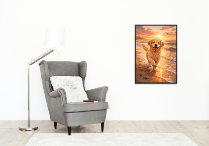 Golden Retriever Beach Sunset Rolled Poster - Image 9